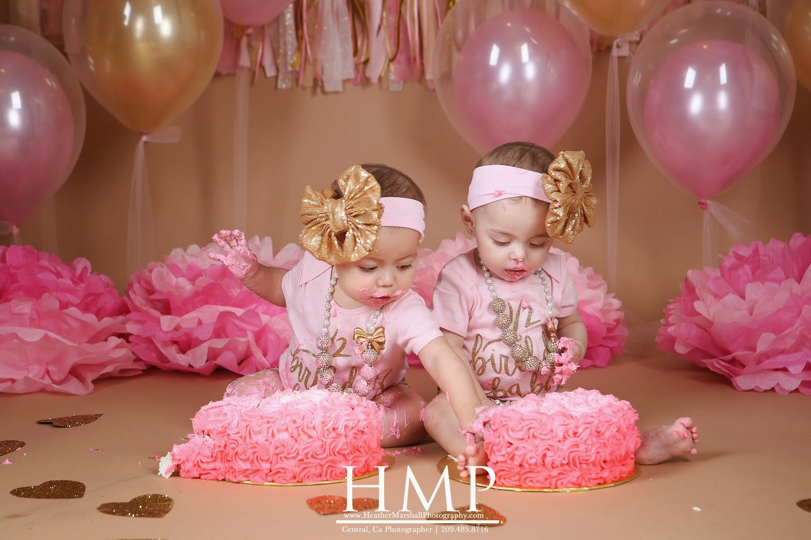 Heather Marshall Photography Turlock Photographer Pink + Gold Cake Smash Half Birthday Cake