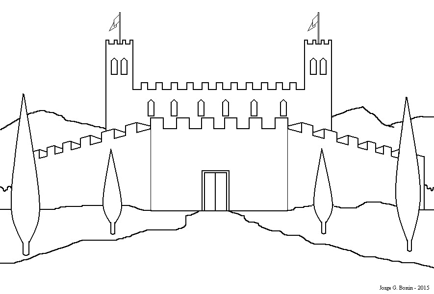 arte no paint desenho para colorir castelo medieval