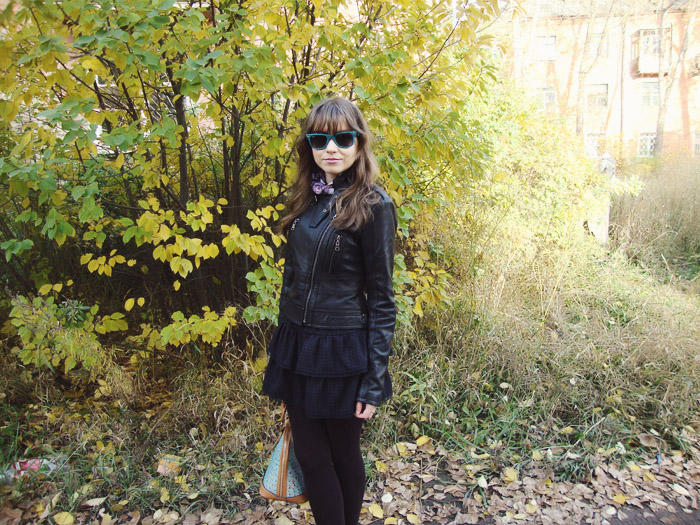 LIVE 2013, Outfit, Tanners Avenue, Jacket, Leather Jacket, Skirt, Handmade, Shoes, Jeffrey Campbell, Bag, Nucelle, Sunglasses, Ray-Ban, Scarf