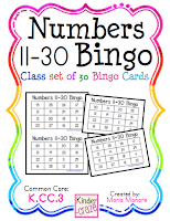 Numbers 11-30 BINGO. Set of 30 Unique BINGO cards for $3.50