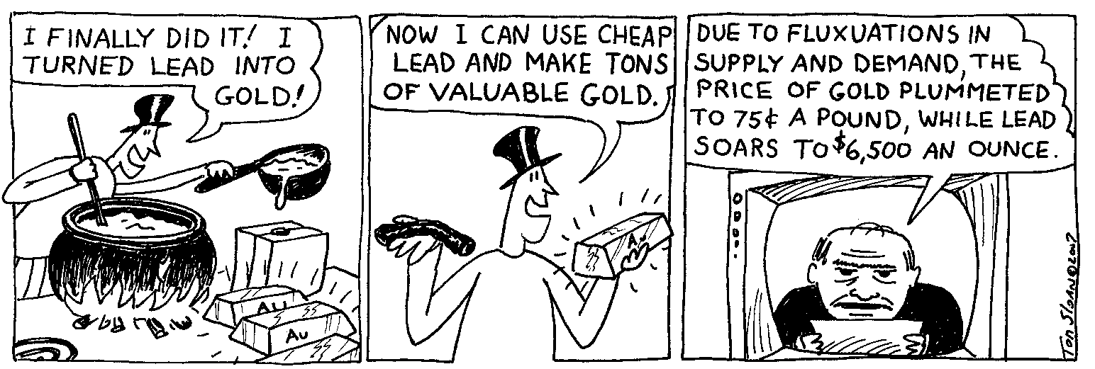 Cartoons and things Dr. Hydrogen Truns Lead into Gold