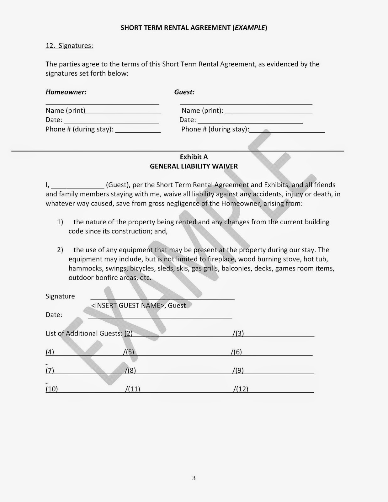 Creekside At Barton Example Short Term Rental Agreement