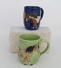 Blue horse mug $40-Green horse mug $40