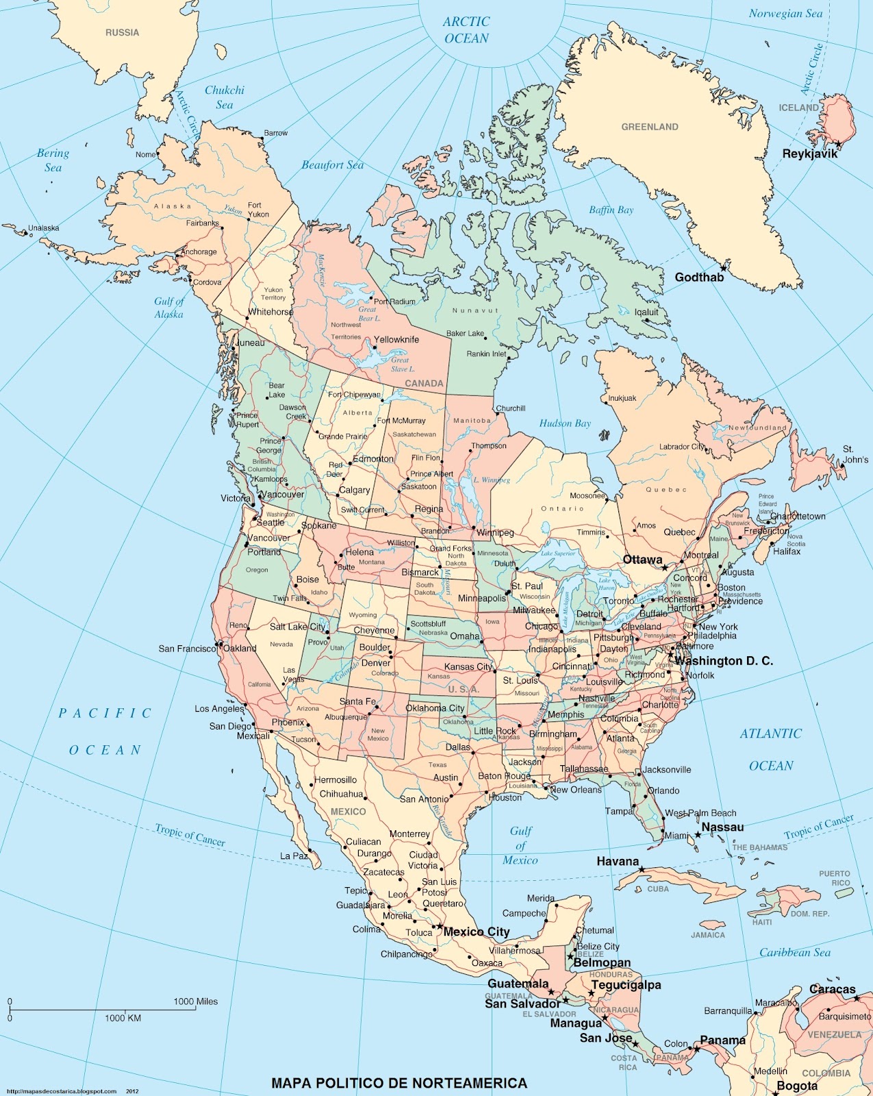 Mapa Politico de America del Norte (Norteamerica)