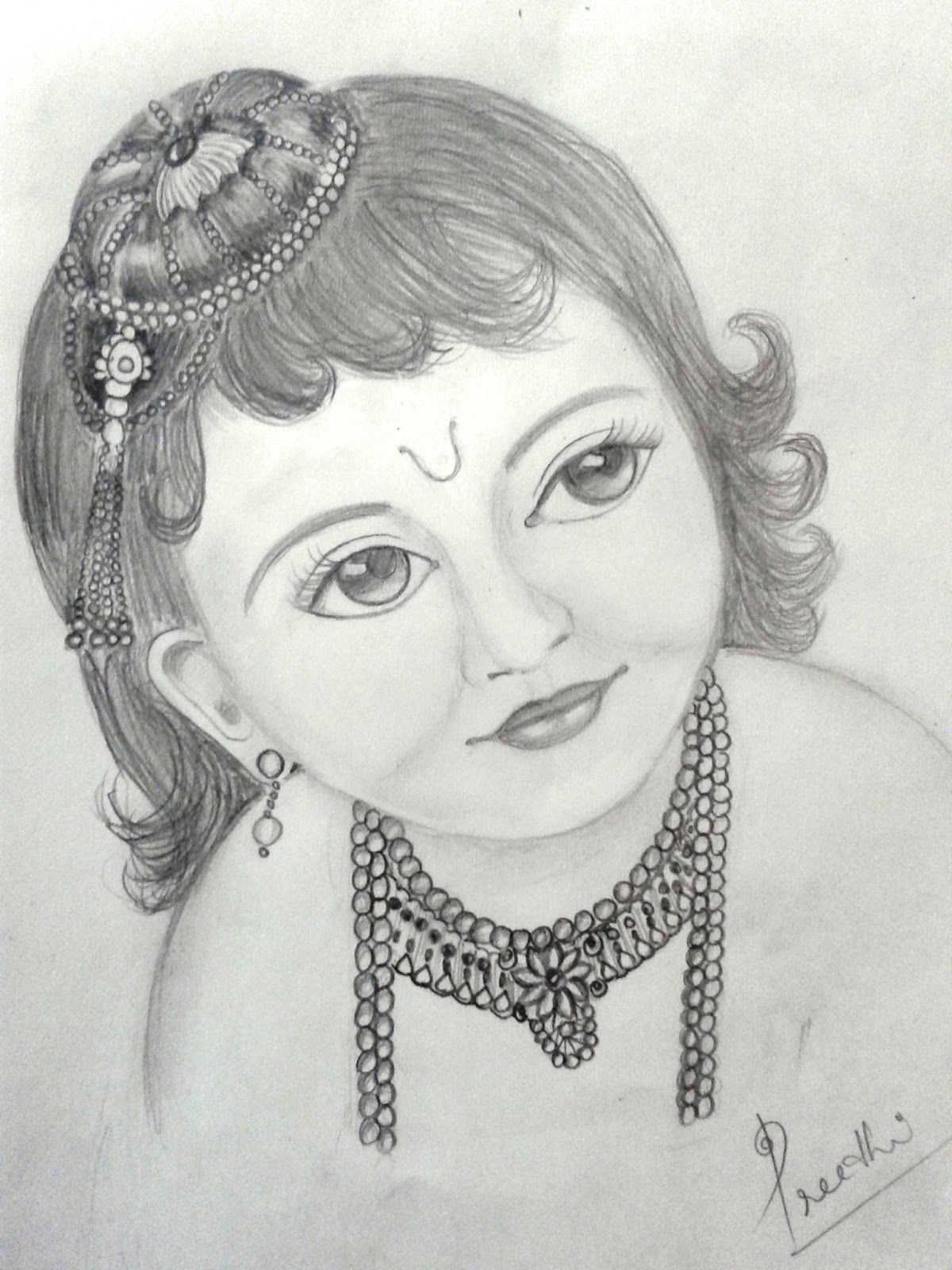Cute Krishna Face Sketch Drawing 