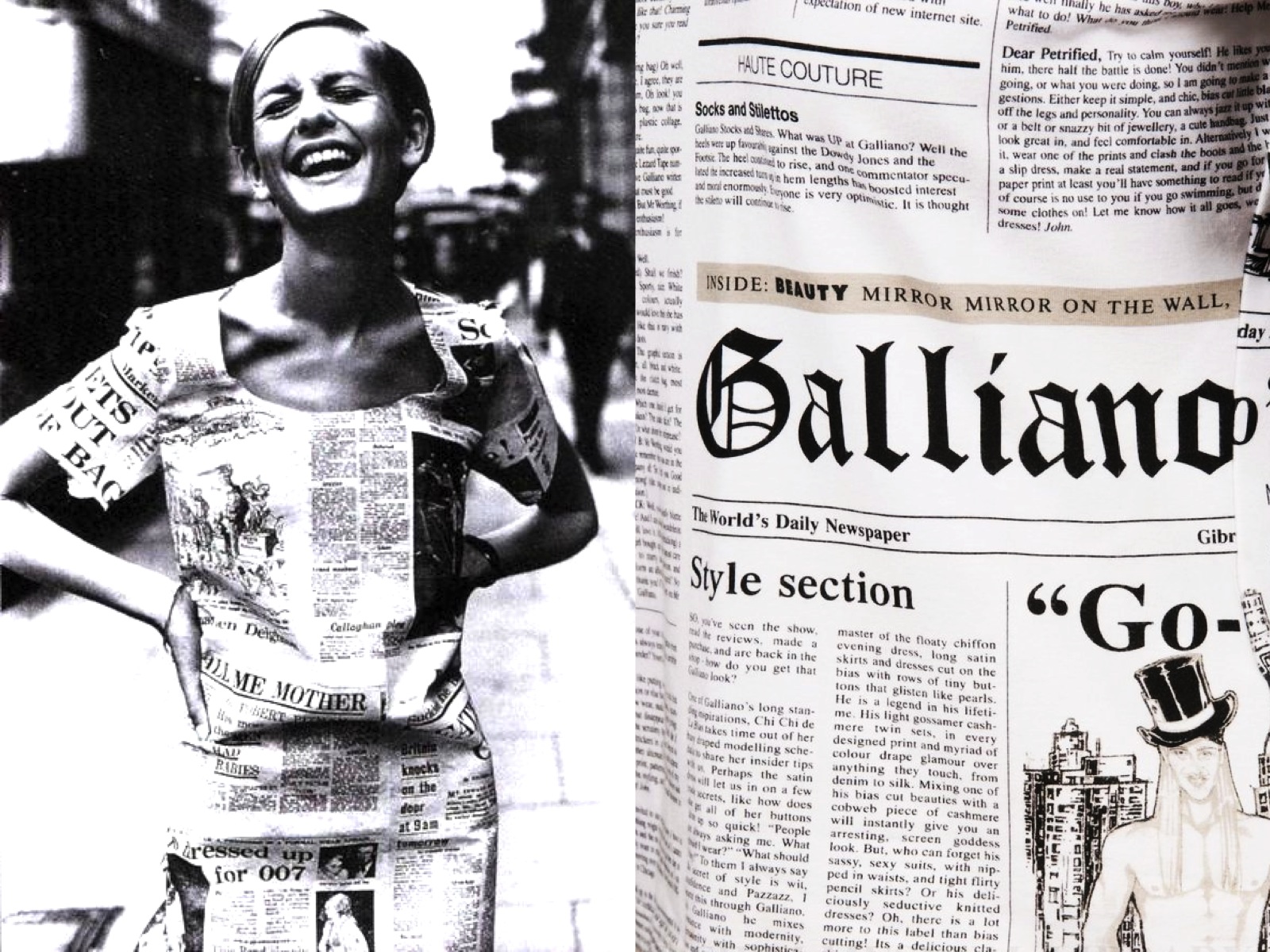 Vintage 2006 John Galliano Documented Runway Newspaper Print Silk