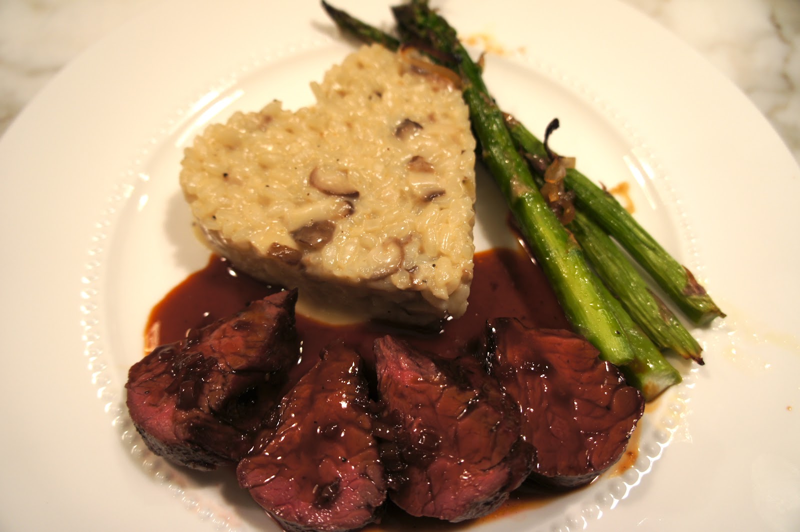 Hangar Steak with Port DemiGlace and Heart Risotto