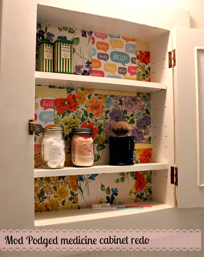 Mod Podged Patchwork Medicine Cabinet Fix Ups For Old Bathrooms