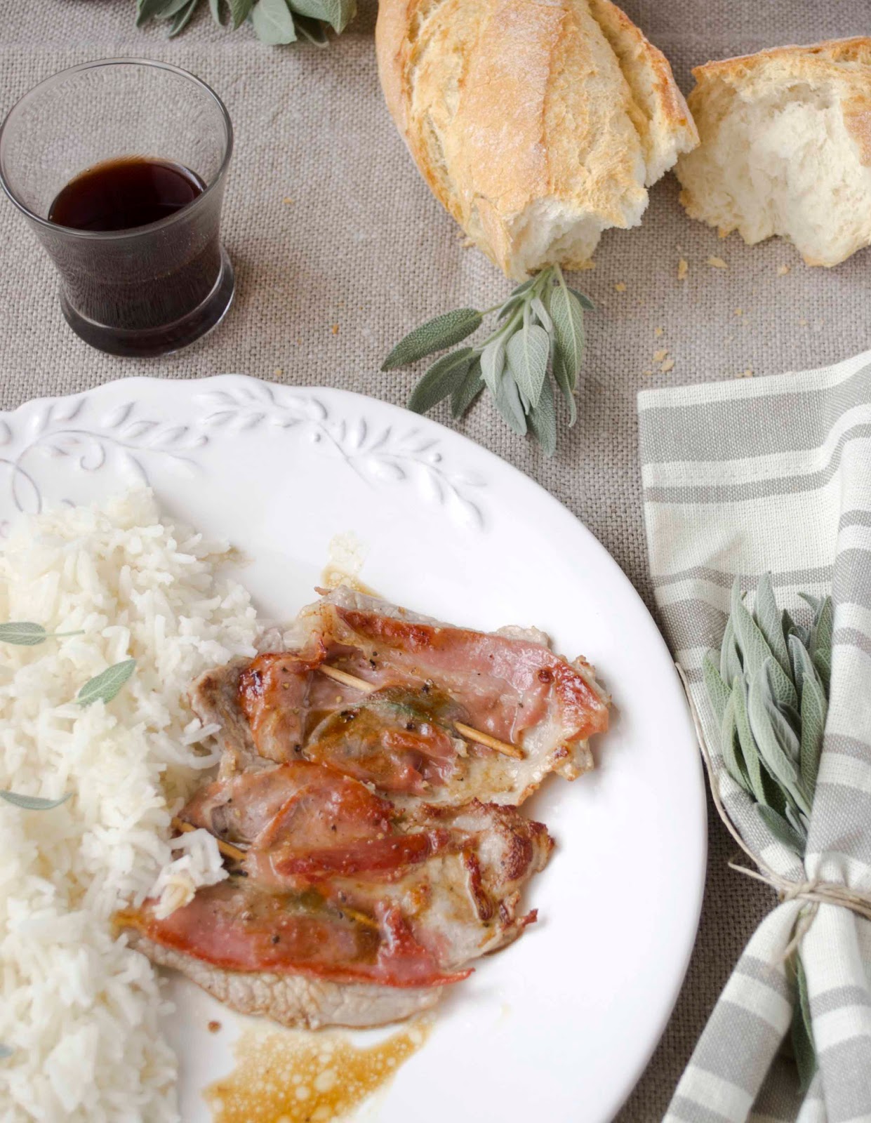 Saltimbocca. Beef steak with sage and serrano ham