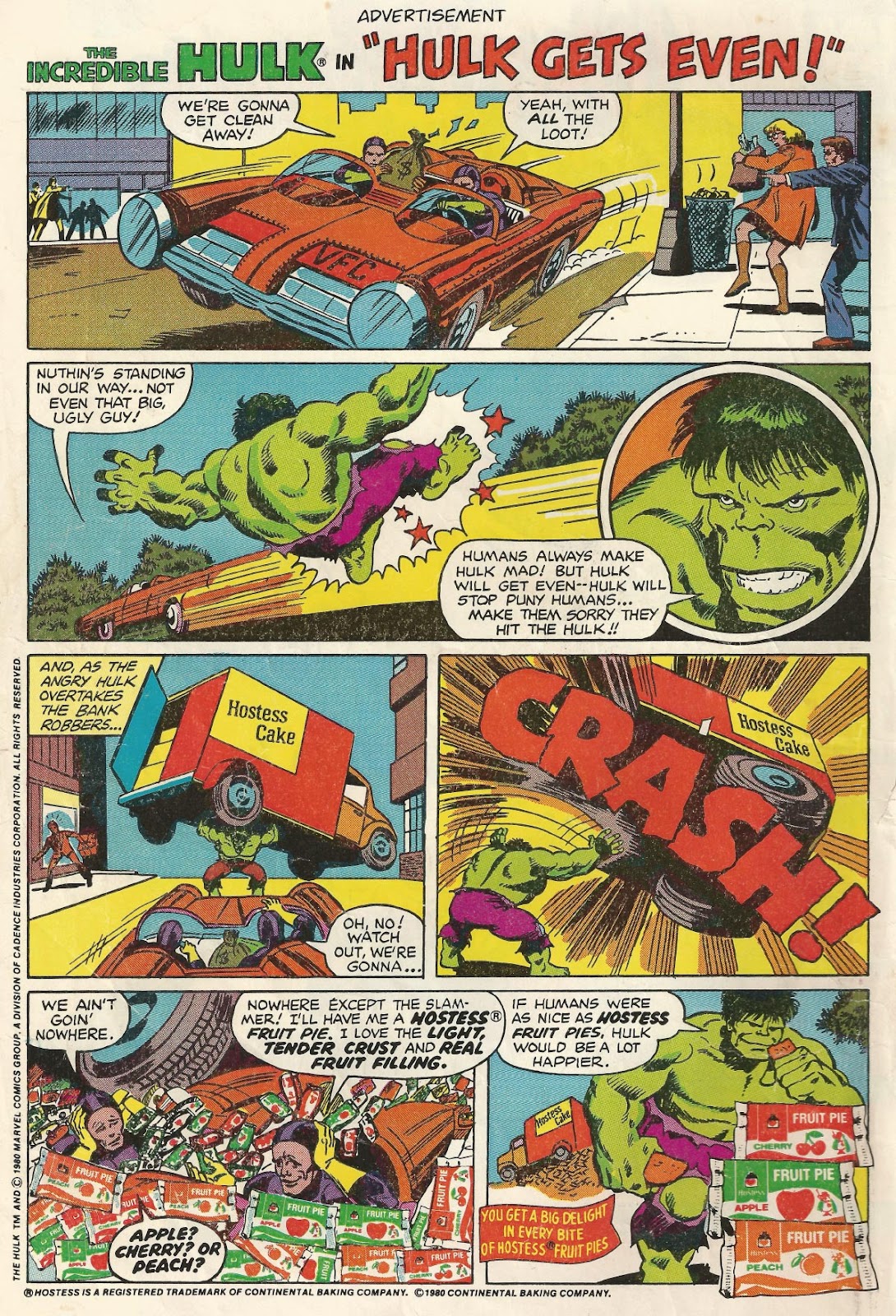 Hostess Fruit Pies 'Incredible Hulk' Marvel Comic Book Ad