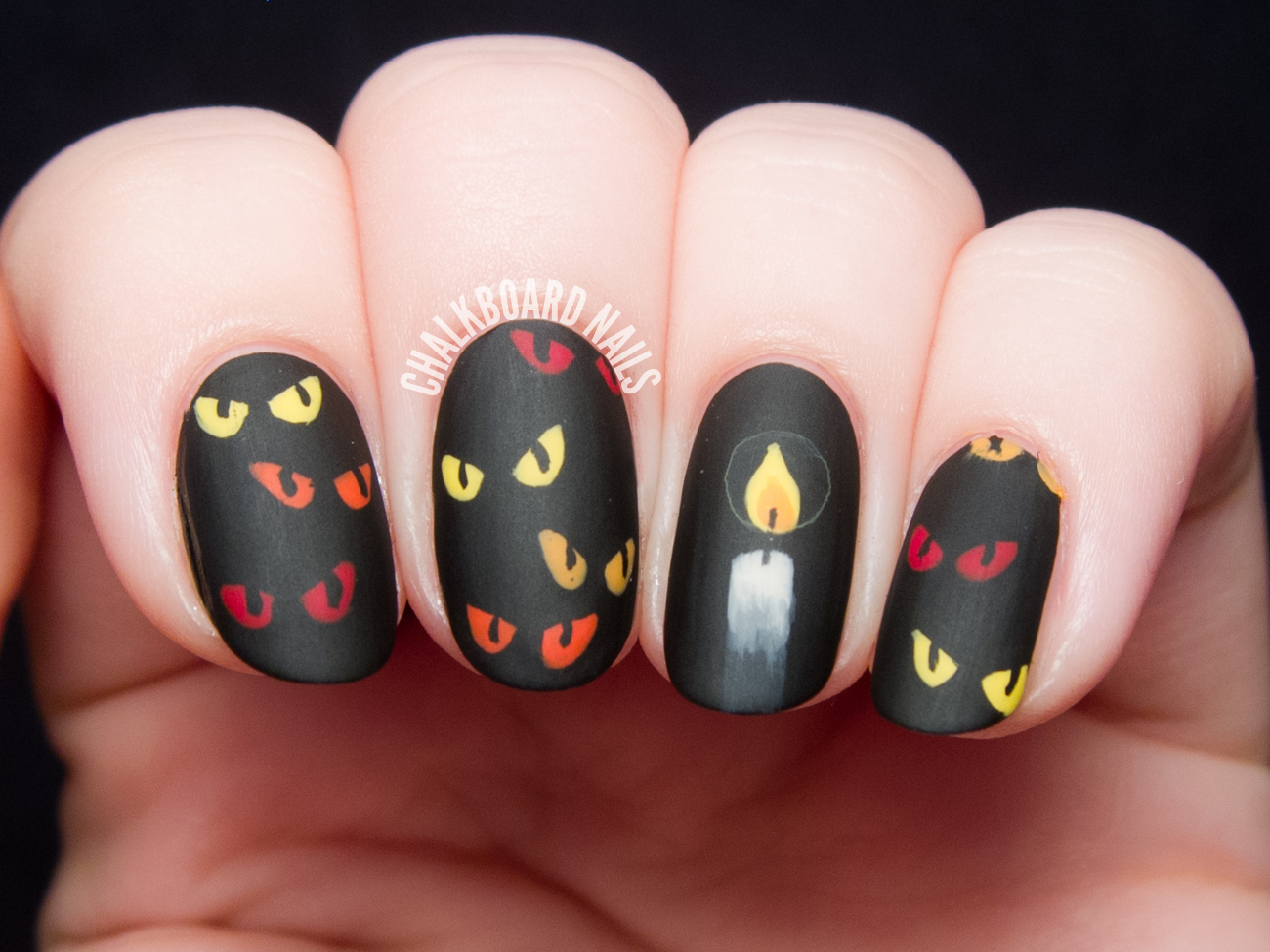 Are You Afraid of the Dark? - Spooky Eyes Nail Art | Chalkboard Nails
