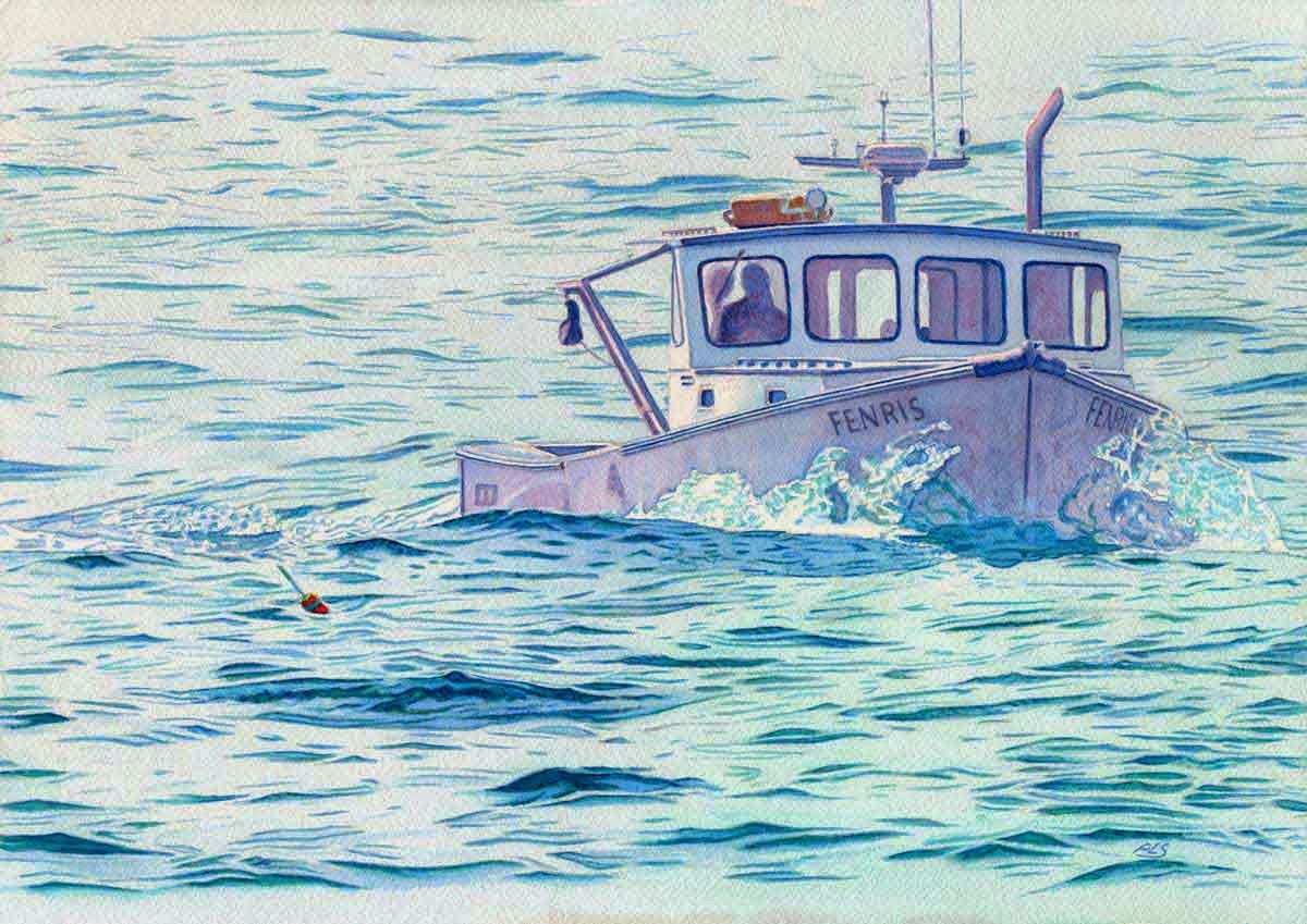 Fenris III Lobster Boat - Watercolor 14" x 20" Fenris III Lobster Boat - Watercolor 14" x 20"