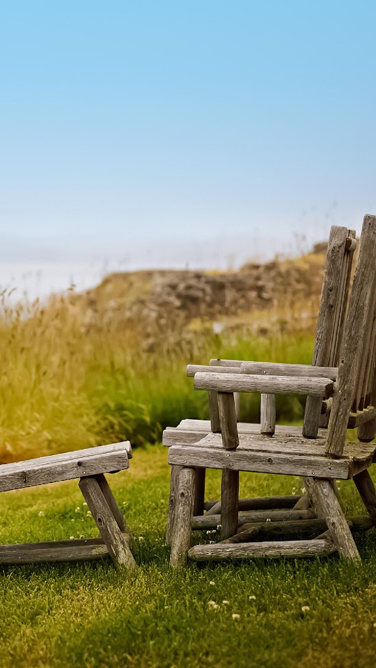 Wood Chairs Green Hillside Android Wallpaper
