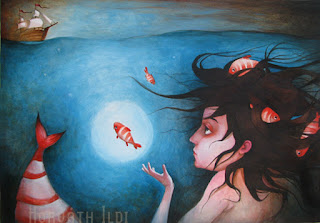 the little marmaid, kis hableány, illusztráció, akril kép, festmény, picture of the marmaid