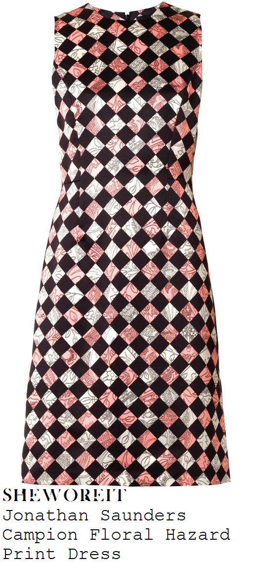 lucy-mecklenburgh-black-pink-and-white-diamond-floral-print-sleeveless-dress-wings-perfume-launch lucy-mecklenburgh-black-pink-and-white-diamond-floral-print-sleeveless-dress-wings-perfume-launch