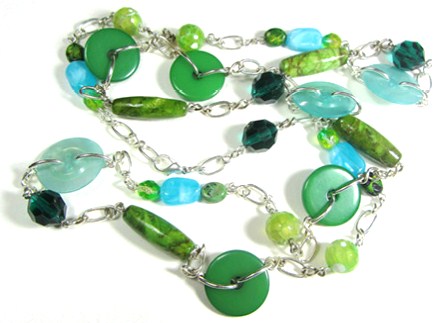 Enchanted Mermaid Necklace Long necklace with Turquoise, Sea Sediment Jasper, fashion buttons and beads