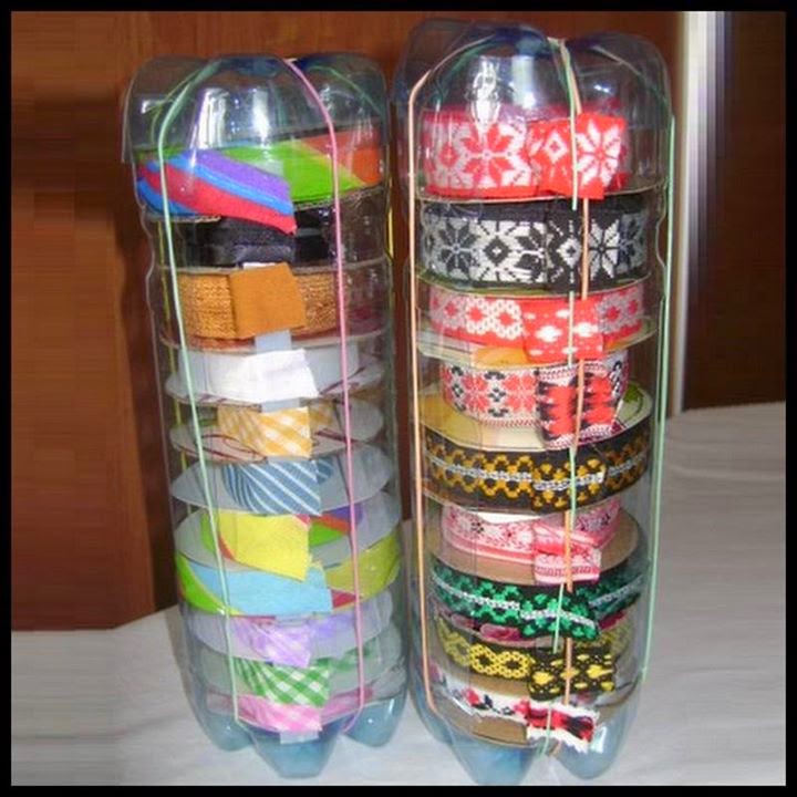 Dollar Store Crafter Plastic Bottle Ribbon Organizer