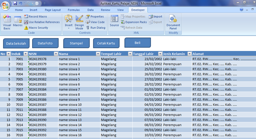 Aplikasi Kartu Pelajar dan NISN Excel INFORMASI PENDIDIKAN