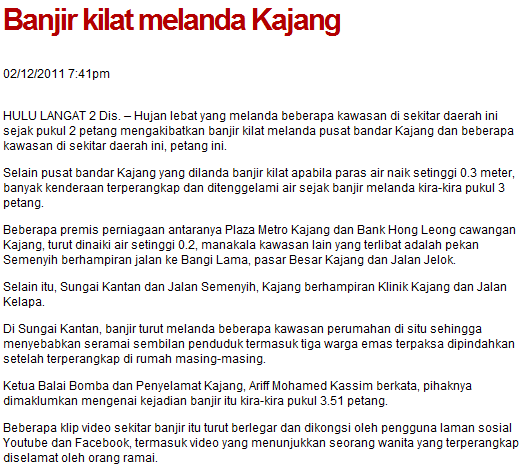 Banjir Kilat Di Kajang 2 Disember 2011 | Utusan Online