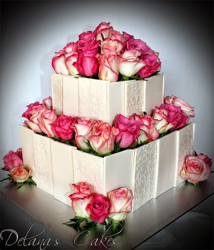 Delana's Cakes Fresh Roses Wedding Cake