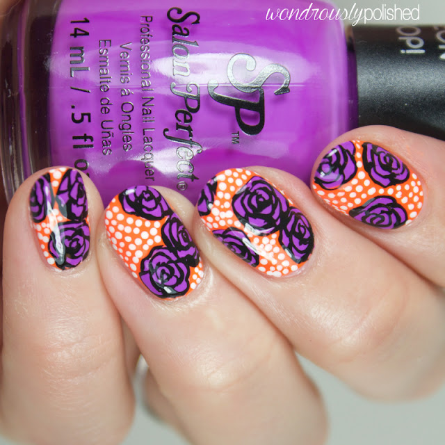 neon pop rose nail art