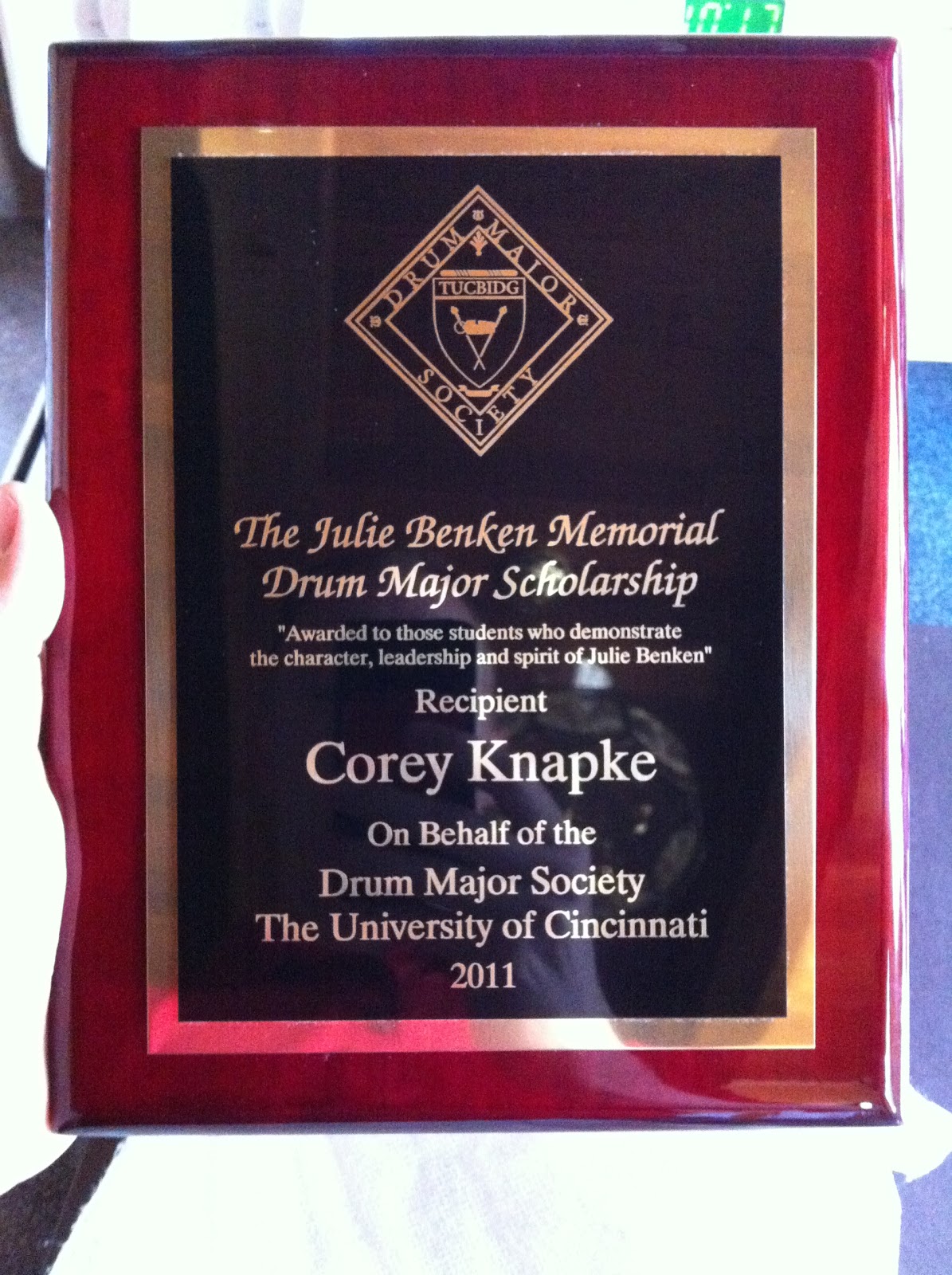 Presentation of the Drum Major Plaque The Drum Major Society