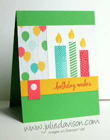 Stampin' Up! Build a Birthday Candles Card with Cherry on Top DSP, Washi Label Punch #stampinup www.juliedavison.com