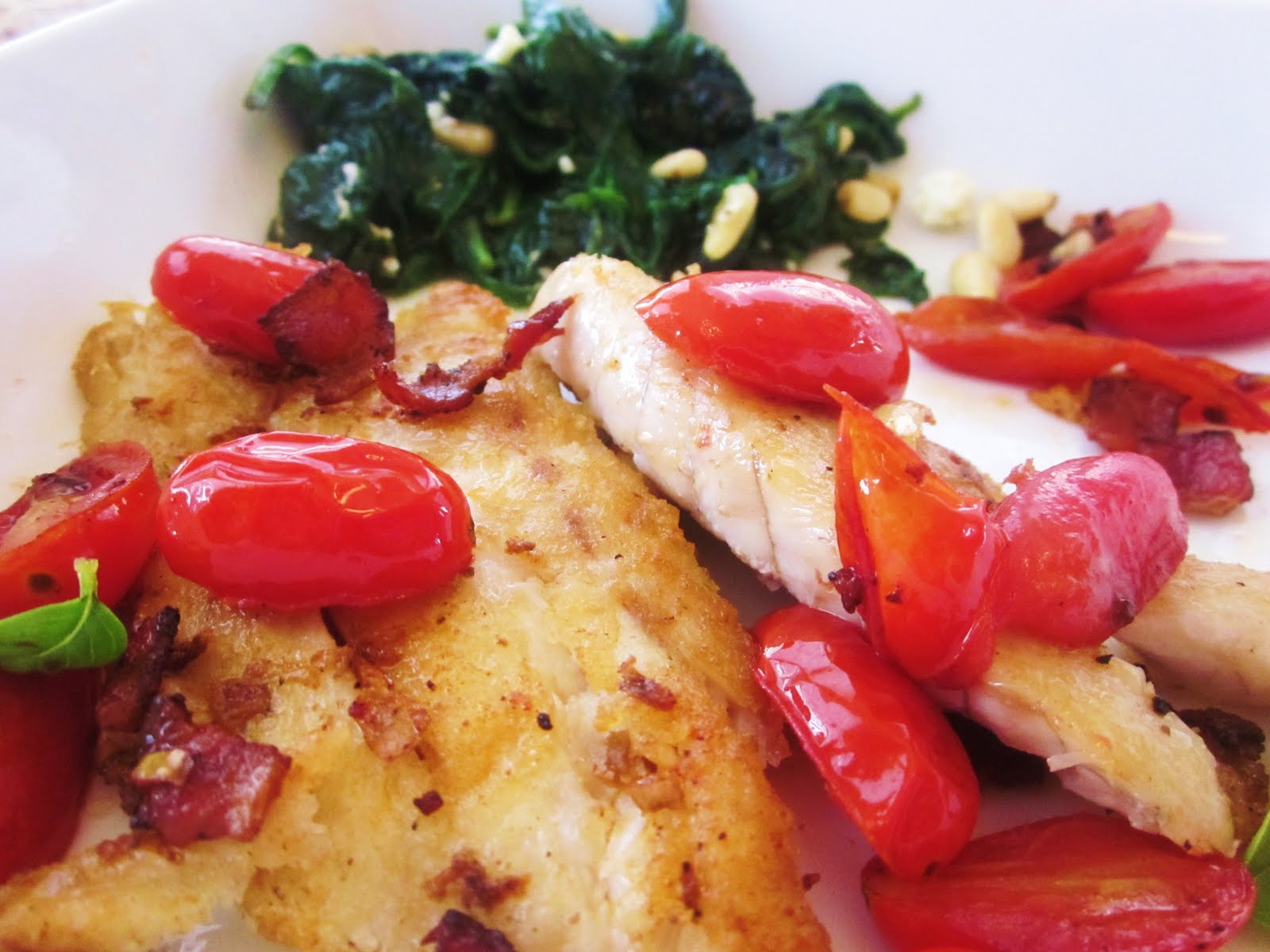 One Spicy Dish Pan Fried Trout with Tomato Basil Sauce