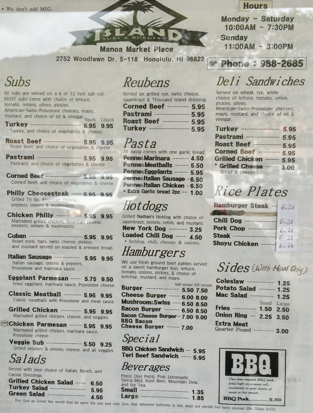 TASTE OF HAWAII ISLAND SUB AND BURGERS