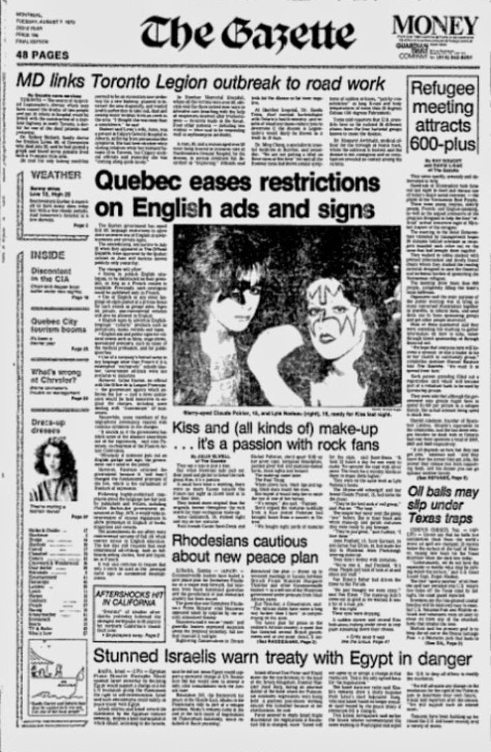 Rock & Roll Newspaper Press History KISS The Montreal Gazette (Canada) August 7th 1979