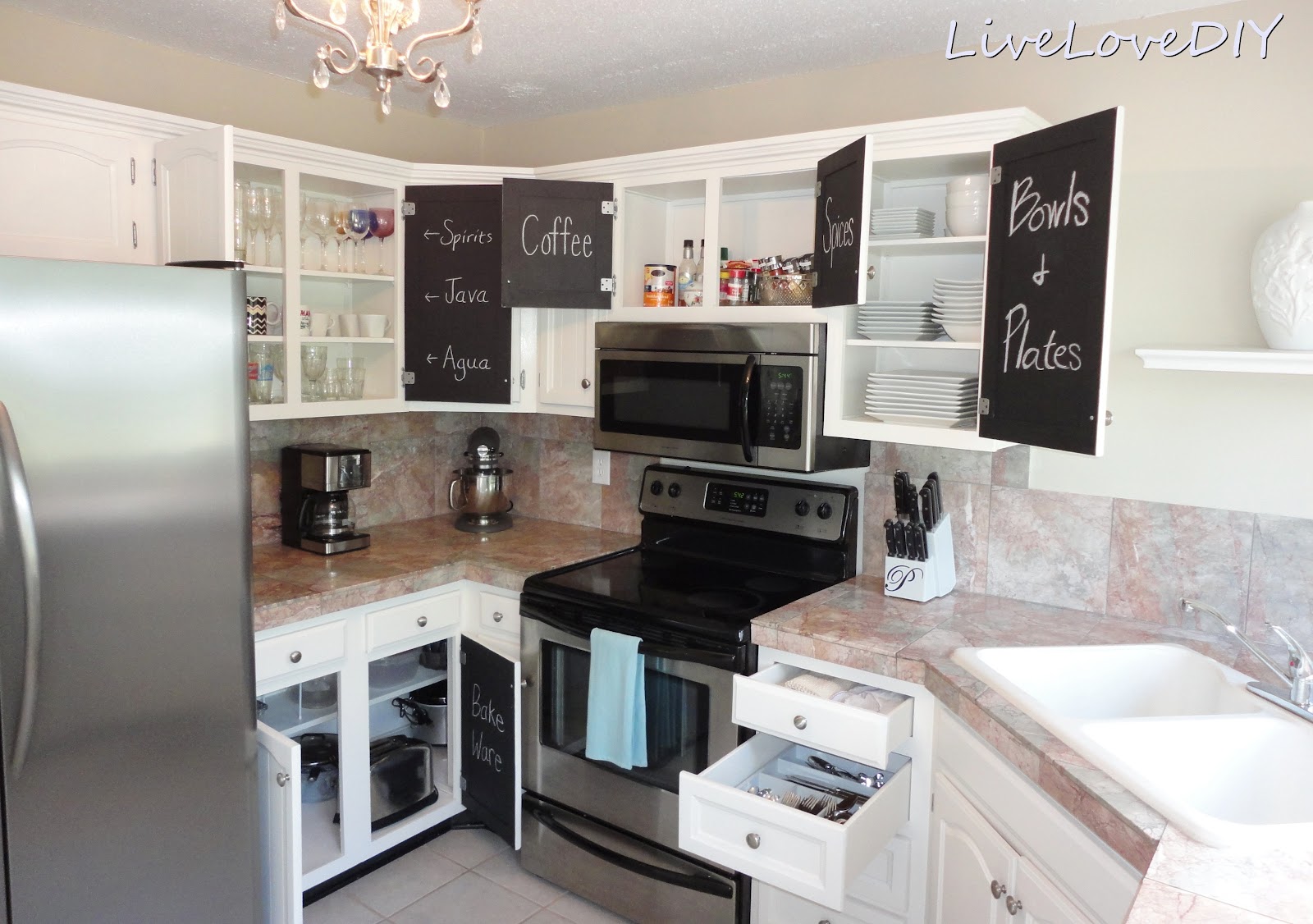 LiveLoveDIY: The Chalkboard Paint Kitchen Cabinet Makeover