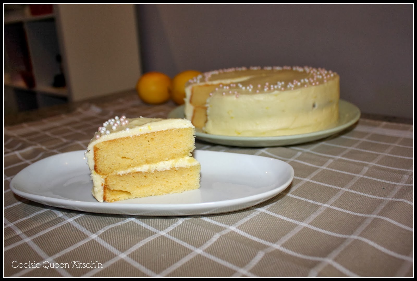 Cookie Queen Kitsch'n Triple Lemon Vanilla Bean Layer Cake with a