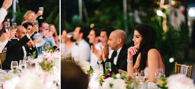 bride and grooms reaction to speeches and toasts