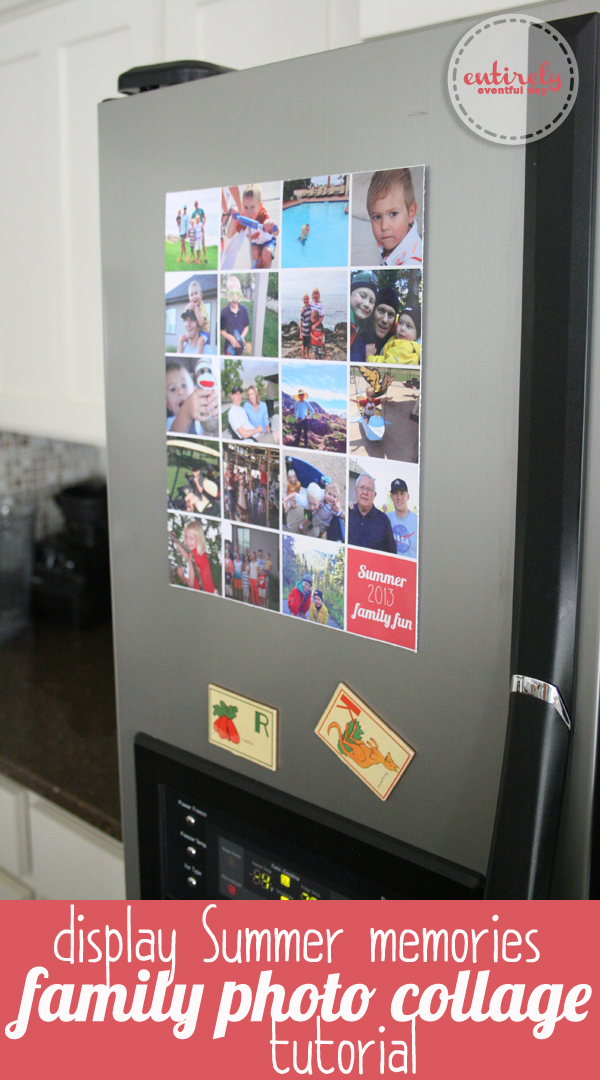 Display photos on your fridge without the clutter! Family memory collage tutorial, including a cute graphic. Perfect for Instagram pics! www.entirelyeventfulday.com #collage #family