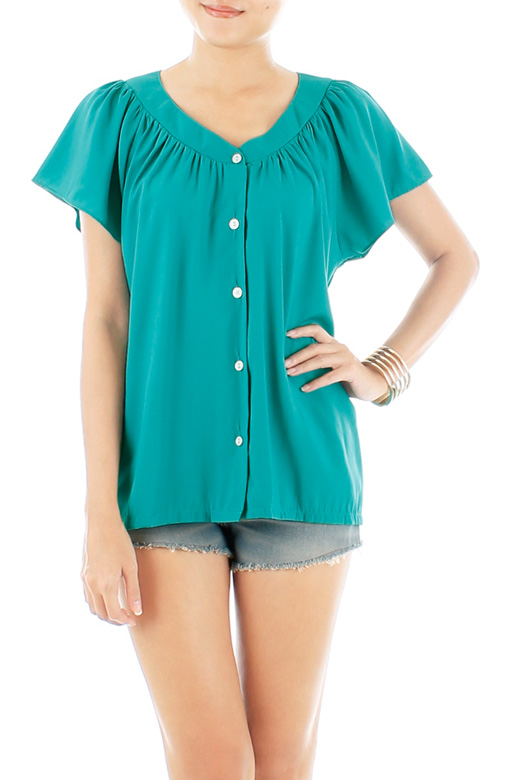 Flair Flutter Sleeve Blouse - Seagreen