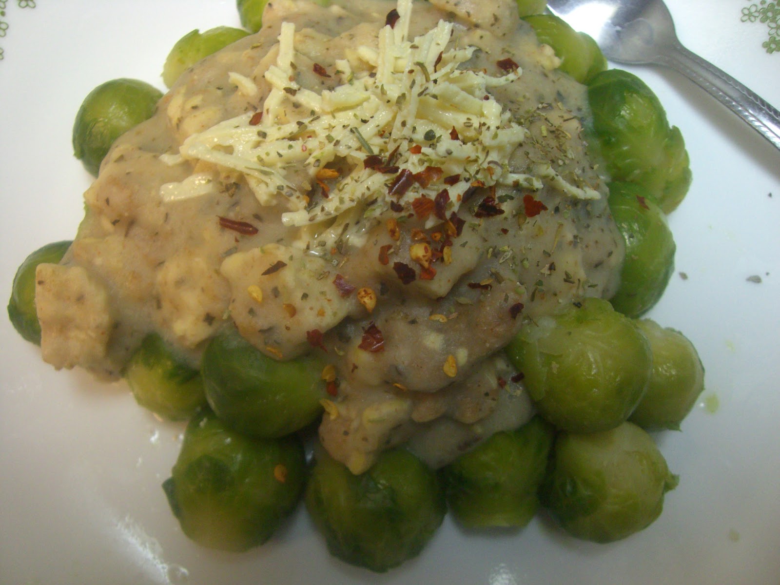 AfroVeganChick Vegan Cauliflower Tempeh Gravy Over Brussels Sprouts