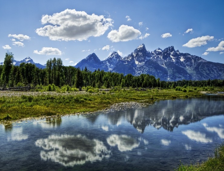 Unspoiled Nature and Snowy Peaks in The Teton Range, USA Unspoiled Nature and Snowy Peaks in The Teton Range, USA