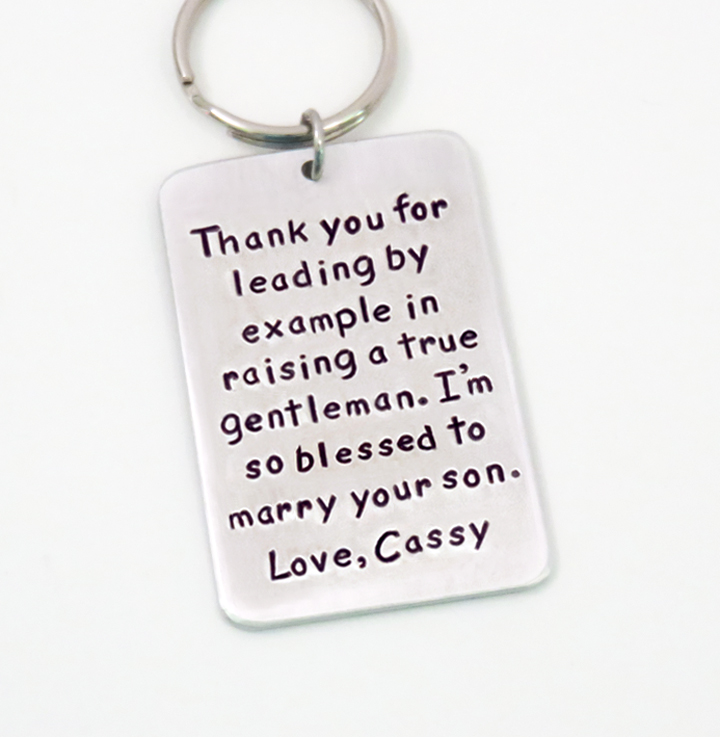 Stamped Personalized Wedding Gifts Jewelry Key Chains Funny Cards Wedding Gifts For Pas Of The Bride Or Groom Future Son In Law Daughter Handmade From Belvidesigns