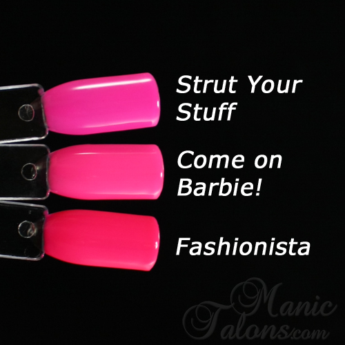 Couture Gel Polish Pink Cream Comparison Swatches, Strutt Your Stuff, Come on Barbie, Fashionista