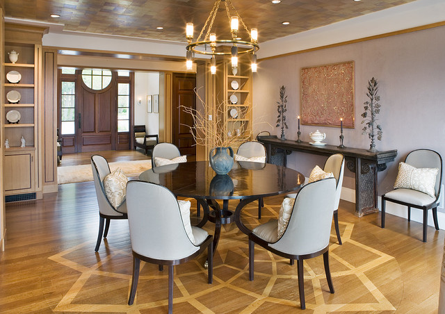 Black Round Dining Tables for Various Dining Room Designs Simple Round Dining Tables in Dining Room with Grey Chairs and the Unique Ring Iron Chandelier