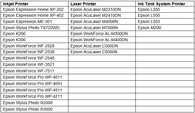 The following models support the Epson Print Enabler app