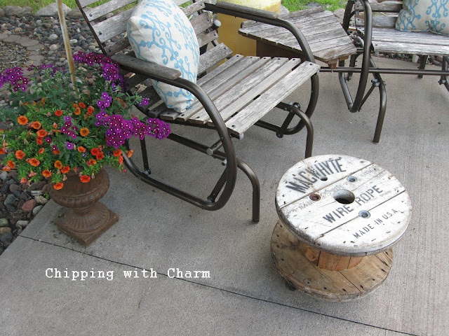Chipping with Charm:  Old Spool to Ottoman...http://www.chippingwithcharm.blogspot.com/