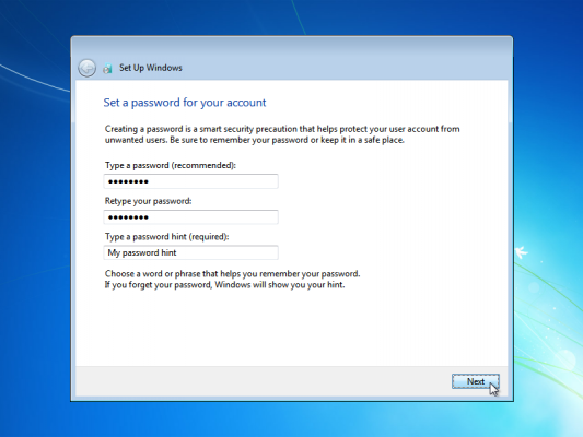 Windows 7 Ultimate password for your account