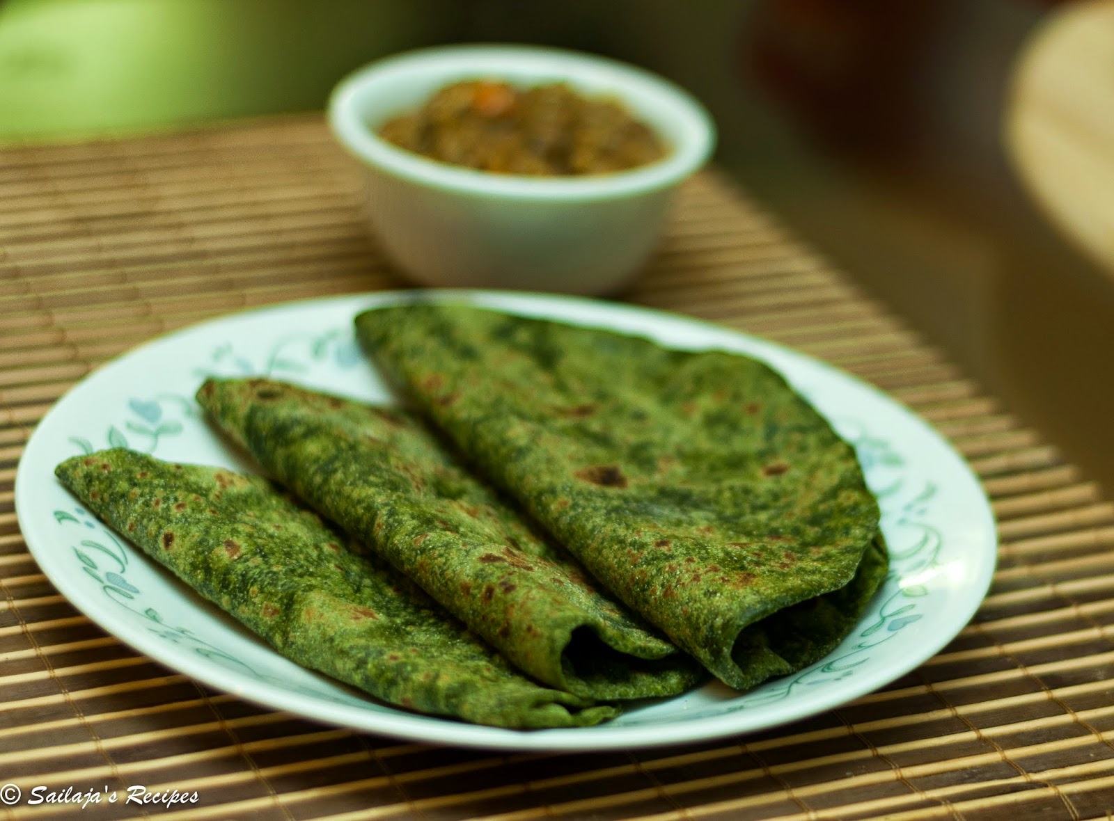 Sailaja's Recipes Spinach Roti/flat bread