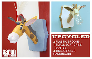 upcycled recyclables crafted into a faux taxidermy giraffe DIY by Aaron Christensen upcycled recyclables crafted into a faux taxidermy giraffe DIY by Aaron Christensen