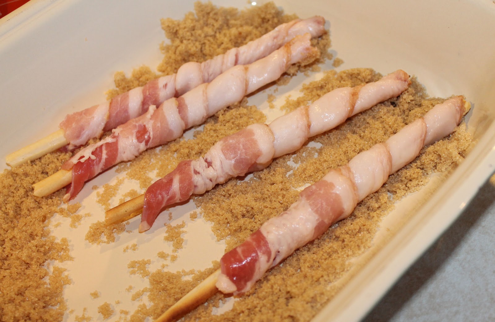 Sweet and Spicy Bacon Wrapped Breadsticks JustOneDonna