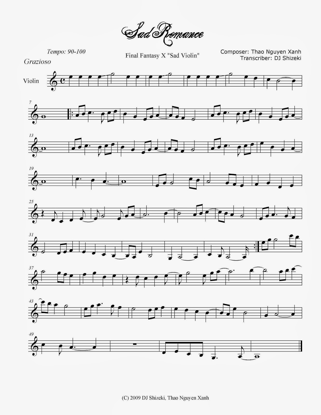 Partitur Sad Romance oleh Thao Nguyen Xanh Cinta Biola