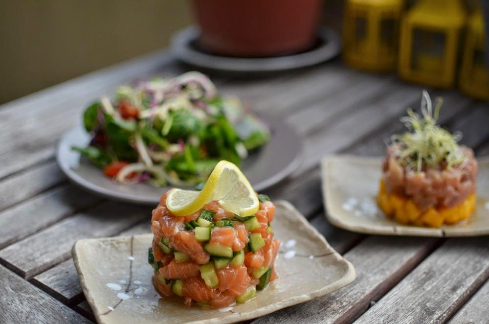 Day by Day Recipe Salmon cucumber tartare and tuna mango tartare