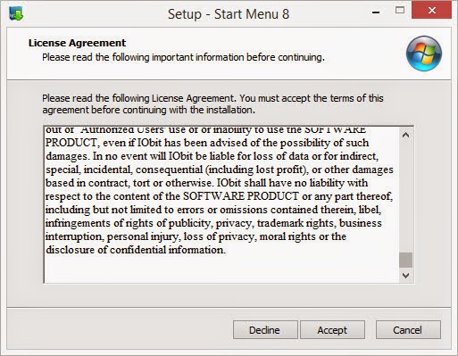 ขั้นที่ 3 อ่านข้อตกลงในการใช้งานโปรแกรมเปลี่ยน Start Menu บน Windows 8.1