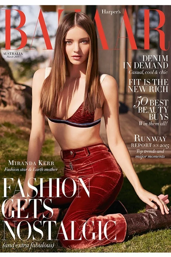 Miranda Kerr in a 70s inspired look for the Harper's Bazaar March 2015 cover